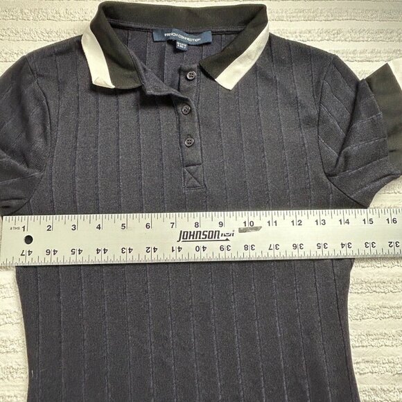 French Connection Women's Ribbed Polo Bodycon Mini Dress Popover Black Size 2 - Picture 6 of 9